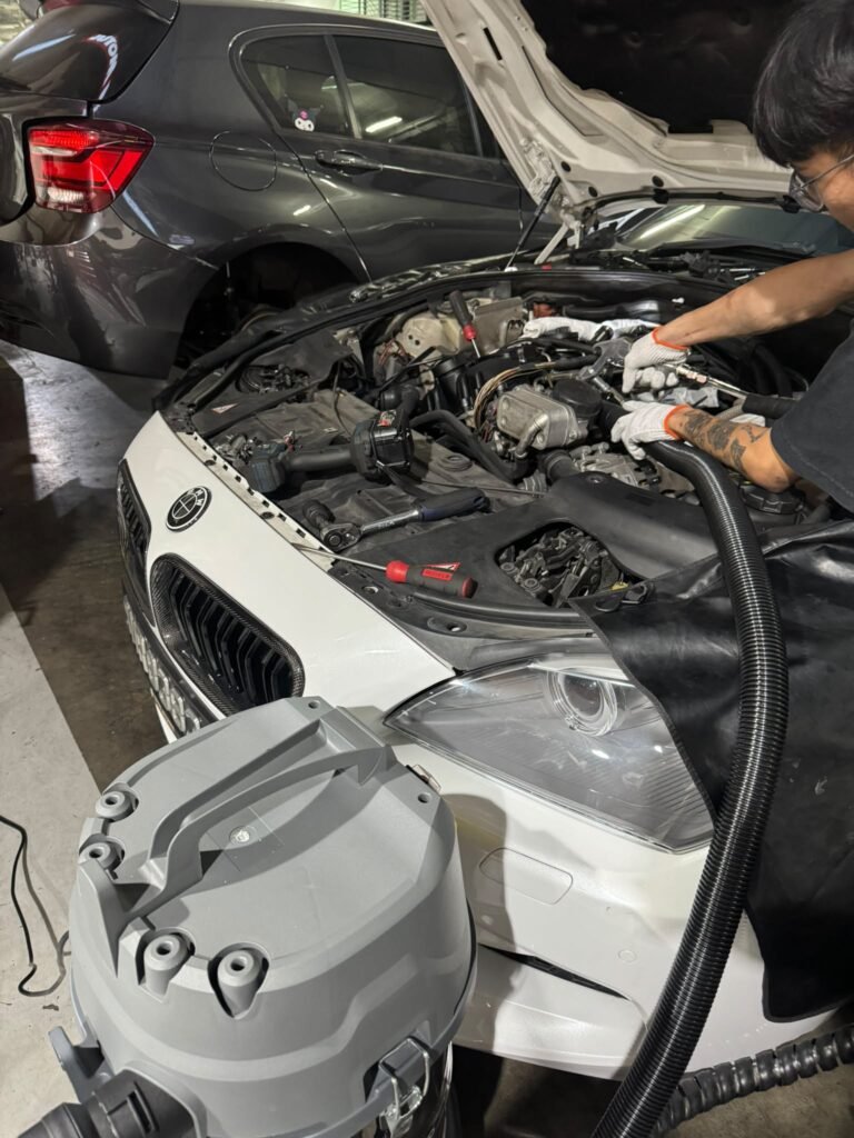 BMW 640i with N55 engine in for walnut blasting and carbon cleaning at TEC AUTO, Carros Centre Singapore